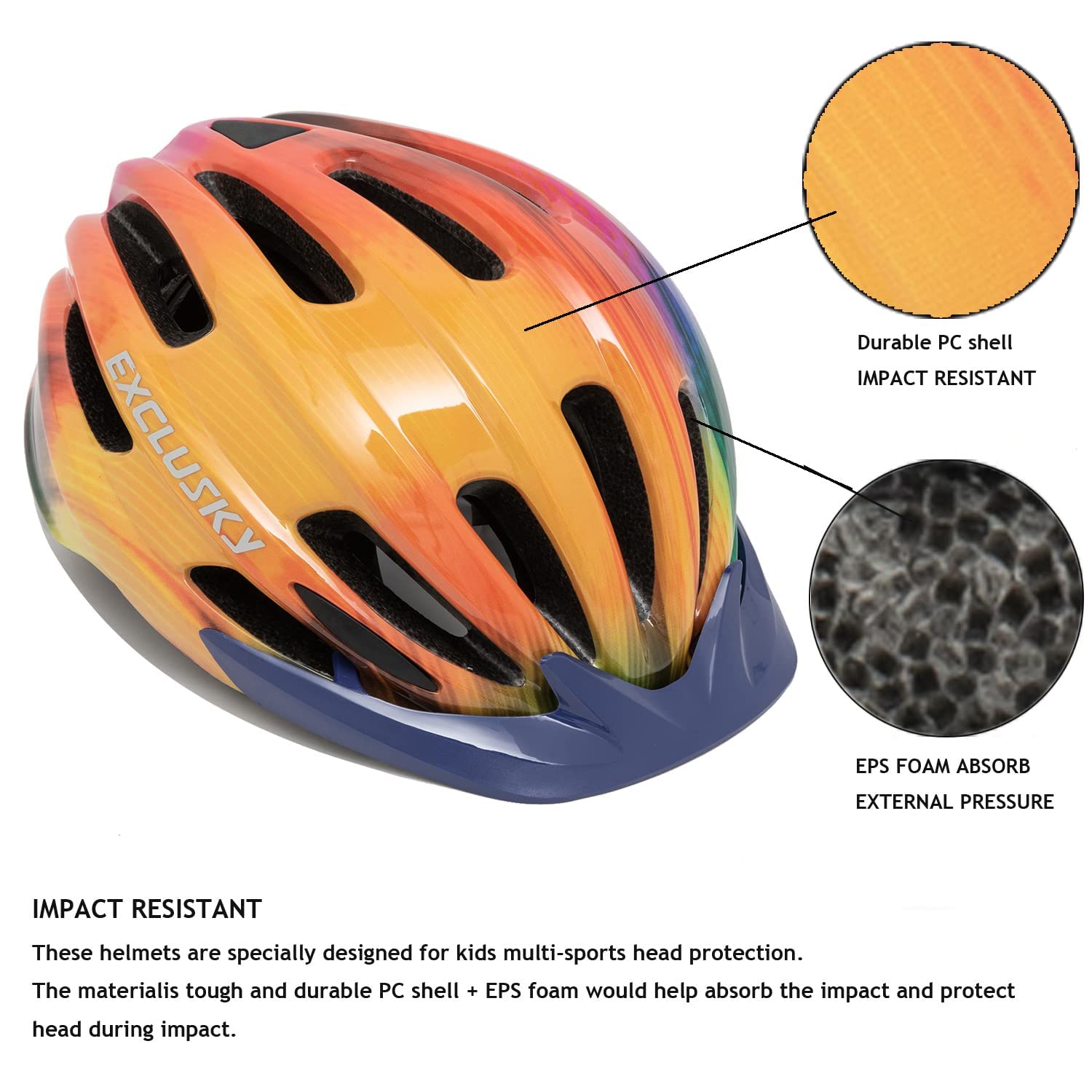 Exclusky Kids Bike Helmet with LED Light – Adjustable Multi-Sport Youth Helmet for Boys & Girls, Ages 5-12, Fits 50-57cm, Cycling Safety Gear
