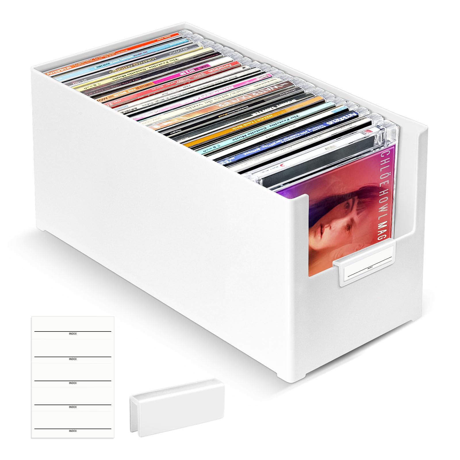 Photo 1 of CD Storage Box, Stackable Plastic CD Organizer, Hold Up to 25 CDs, CD Storage Case for desk and Shelf