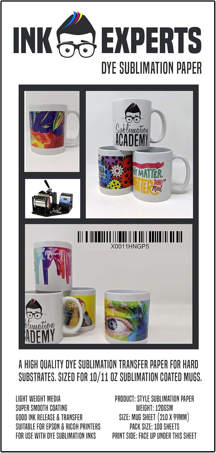 Ink Experts Style Mug Size Sublimation Paper 120gsm (100 Sheets), White