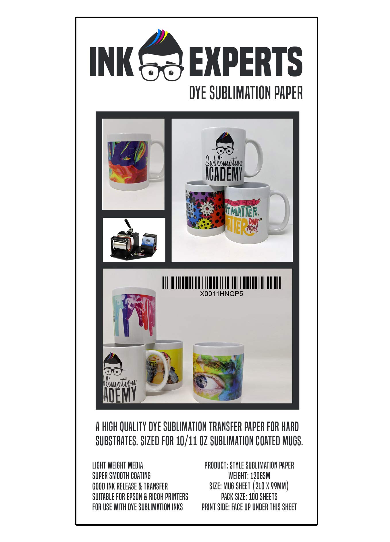 Ink Experts Style Mug Size Sublimation Paper 120gsm (100 Sheets)