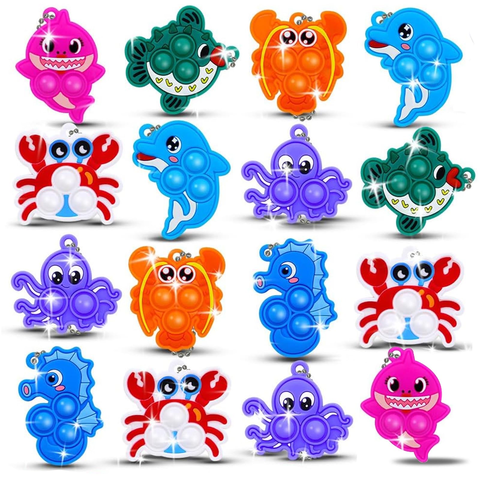 16PCS Pop Fidget Toys Party Bag Fillers, Pop Party Favours Stocking Fillers Party Bags, Lucky Dip Prizes for Birthday Party Bag Toy, Classroom Prizes Student Gifts (Marine animals)