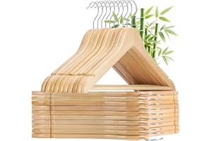 Liyarya 30 Pack Wooden Hangers, Non-Slip Wood Hangers with 360° Swivel Hooks and Shoulder Notches, Smooth Finish Heavy Duty Clothing Hangers for Jackets, Shirts, Coats, Suits (Natural)