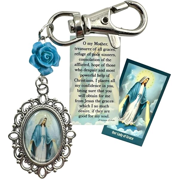 Amazon.com: Our Lady of Grace Miraculous Medal Keychain | Brass