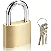 Solid Brass Padlock with 3 Keys, Locker Lock with Brass Body &amp; Steel Shackle, Keyed Padlock for Sheds, Storage Unit, School Gym Locker, Fence, Toolbox, Gate, Warehouse