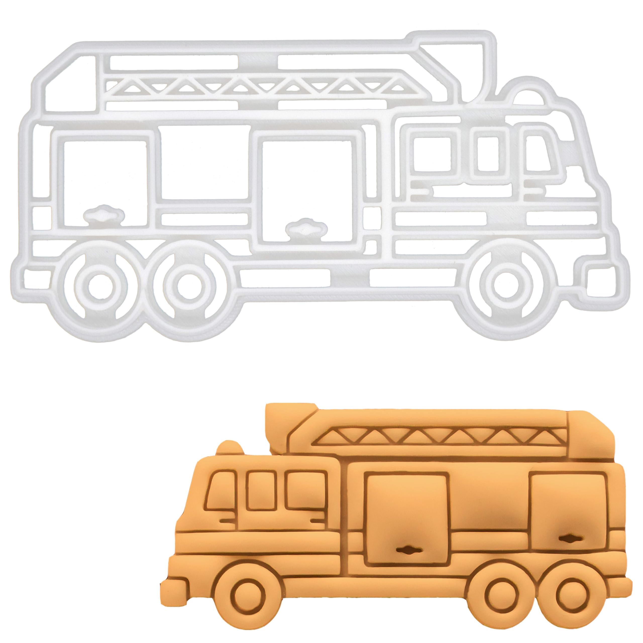 BAKERLOGY Fire Truck Cookie Cutter - Detailed Biscuit Cutter Design for Baking and Crafts, Ideal on Fondant, Dough, Clay