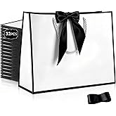 32 Pcs Thank You Gift Bags with Handle 12.6x9.8x 4.3in Welcome Bags Large Gift Bag with Bow Ribbon Bridesmaid Bags for Wedding Day Baby Shower Birthday Thanksgiving Christmas Housewarming White Black