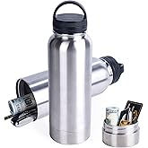 BarGifts 24oz Hidden Safe Water Bottle, Stainless Steel Secret Water Bottle with Hidden Compartment, Bottle Keeps Your Valuables Safe Like Money, Keys, and Jewelry- Silvery