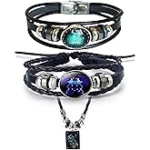 Wryhaul 3 Piece Set Gleym Zodiac Signs Spirit Bracelet + Pendant, Adjustable Handmade Bead Woven Constellation Spirit Bracelet Glow In The Dark (Gemini)