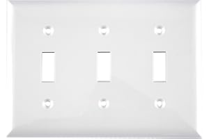 Power Gear Triple Wall Plate Cover, 3 Gang, Light Switch Cover, 6.5” x 4.5”, Outlet Covers, Screws Included, White, 50166