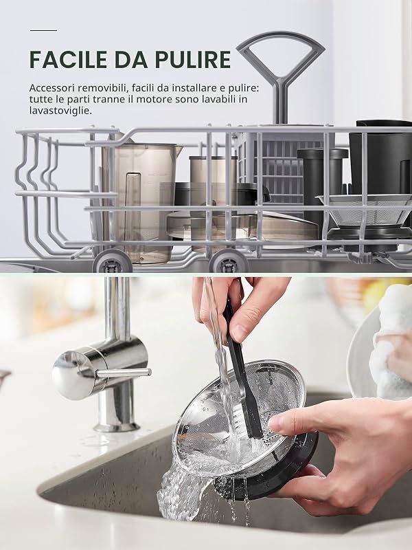 Centrifuga Frutta e Verdura, Spremiagrumi di riempimento da 3 pollici, facile da pulire, in acciaio inox, senza BPA, ideale per frutta e verdura (Argento, 800W) — foto 4 di 8