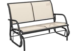 Outsunny 2-Person Outdoor Glider Bench, Patio Double Swing Rocking Chair Loveseat w/Powder Coated Steel Frame for Backyard Garden Porch, Beige