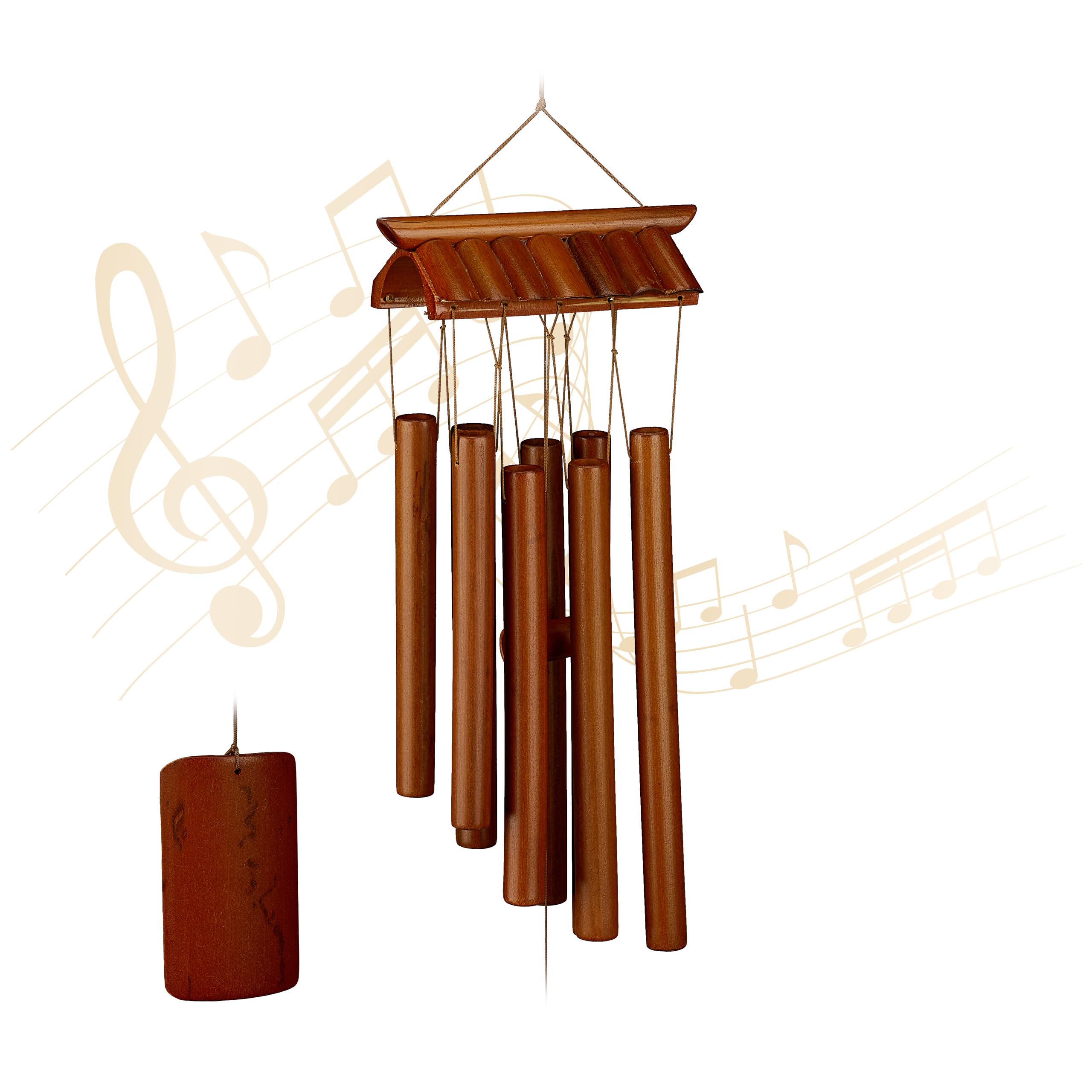 Relaxdays Wind Bamboo, Sound Chimes Temple Design, Hanging Decor for Outdoors & Indoors, HxW: 62 x 15 cm, Brown