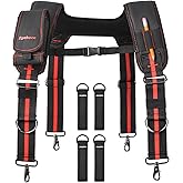 Heavy Duty Tool Belt Suspenders – Adjustable X-Back Padded Shoulder Harness with Universal Hooks – Tactical Work Suspenders for Electricians, Carpenters, Construction