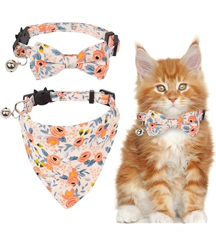EXPAWLORER 2 Pack Christmas Cat Collar With Bow Tie & Bandana - Adjustable Breakaway With Bell