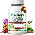 NESSARIT Moringa Supplement - 10-in-1 Natural Blend with Turmeric Milk Thistle Ginger Saffron Fenugreek Holy Basil Ceylon Cinnamon - 150 Count - Made & Tested in The USA