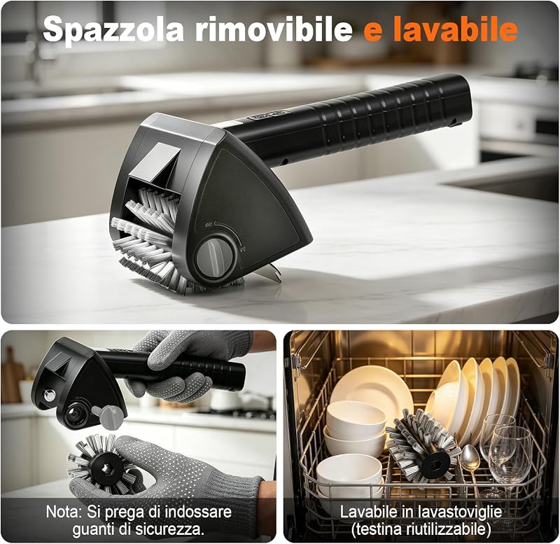 Spazzola Elettrica Barbecue Senza Fili, Pulizia BBQ con Acciaio Inox 304