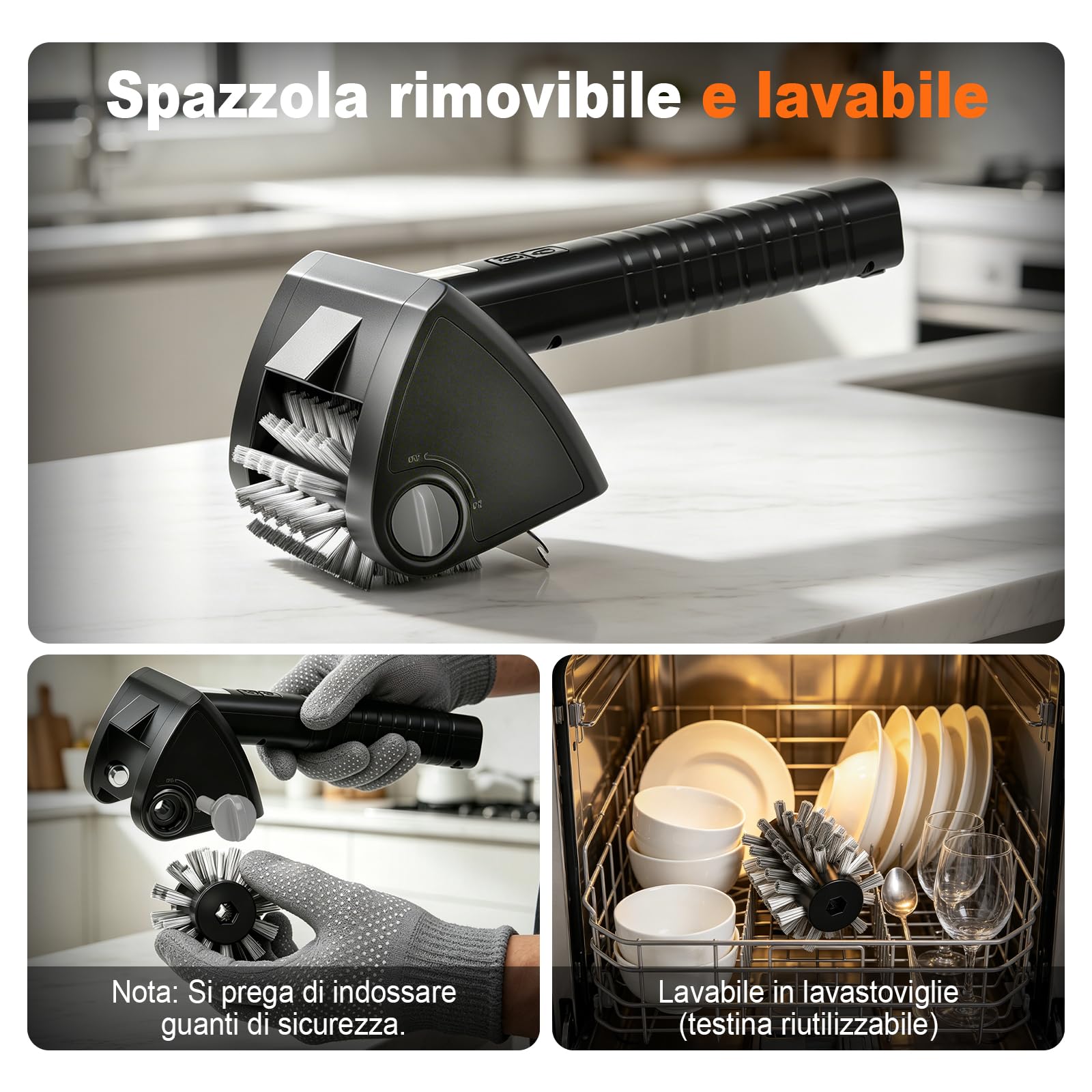 Spazzola Elettrica Barbecue Senza Fili, Pulizia BBQ con Acciaio Inox 304