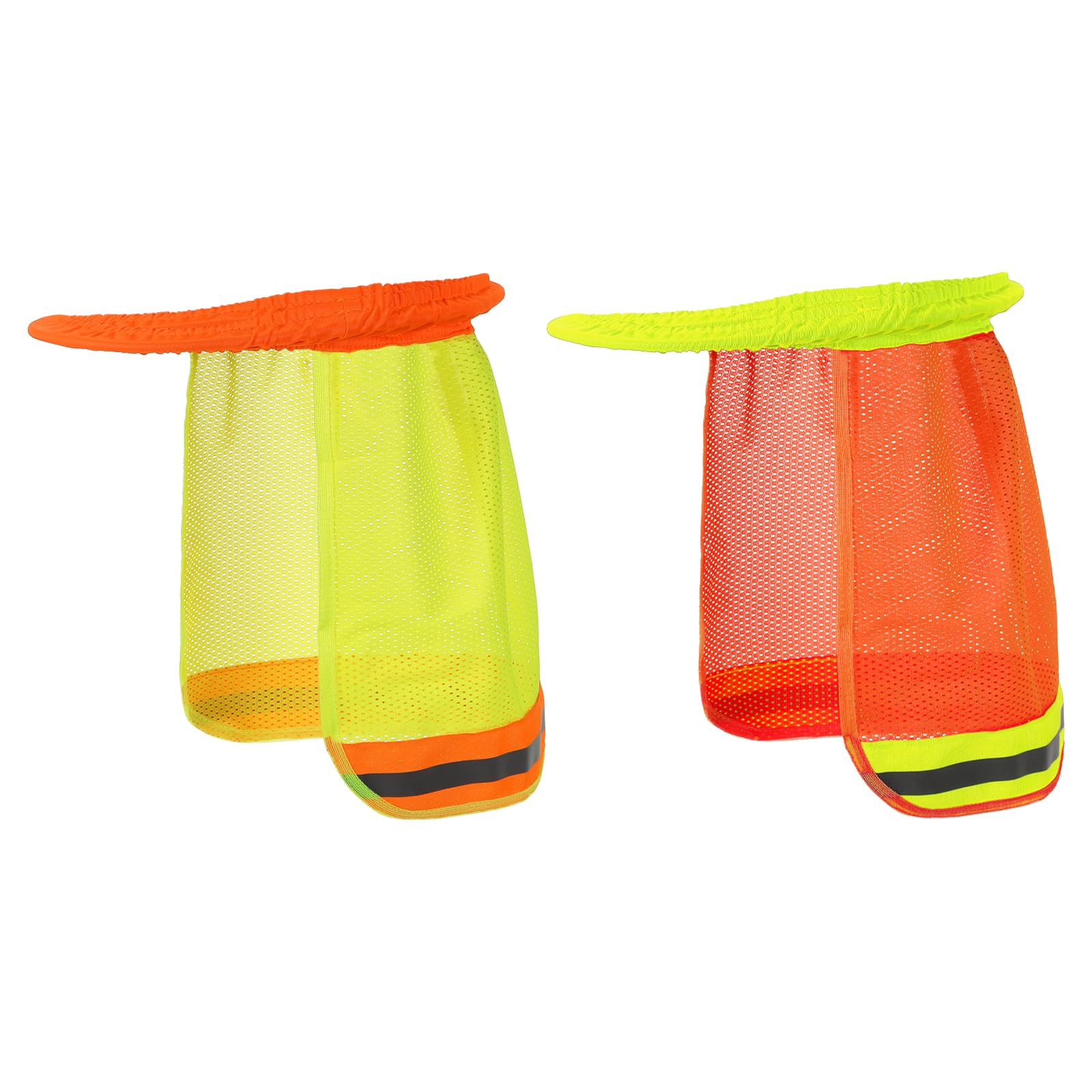 PATIKIL Hard Hat Sun Neck Shield, 2 Pack High Visibility Sun Shade Hard Hat Cooling Mesh Elastic Helmet Brim for Construction Outdoor Work, Orange Yellow