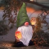 WONDHOME Garden Gnome Outdoor Decoration Solar Gnomes Statue with Owl LED Lights,Terrace Courtyard Lawn Patio Porch Fall Decoration Halloween Christmas Housewarming Gift for Mom Woman
