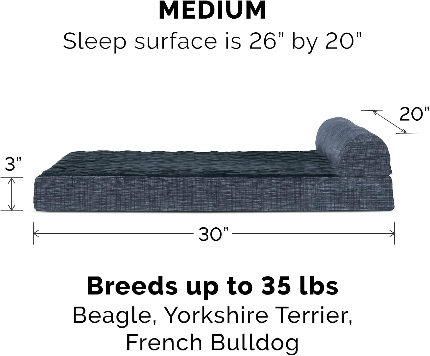 Furhaven Pet Dog Bed - Deluxe Cooling Gel Memory Foam Quilted Fleece and Print Suede Chaise Lounge Living Room Couch Pet Bed with Removable Cover for Dogs and Cats, Dark Blue, Medium : Pet Supplies