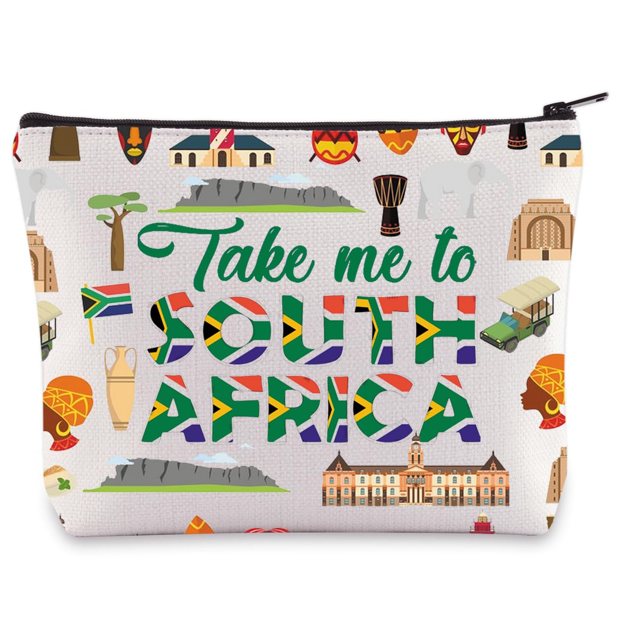 LEVLO South Africa Symbols Travel Cosmetic Bag South Africa Souvenir Gift Take Me To South Africa Makeup Zipper Pouch Bag For Traveler, South Africa, 0