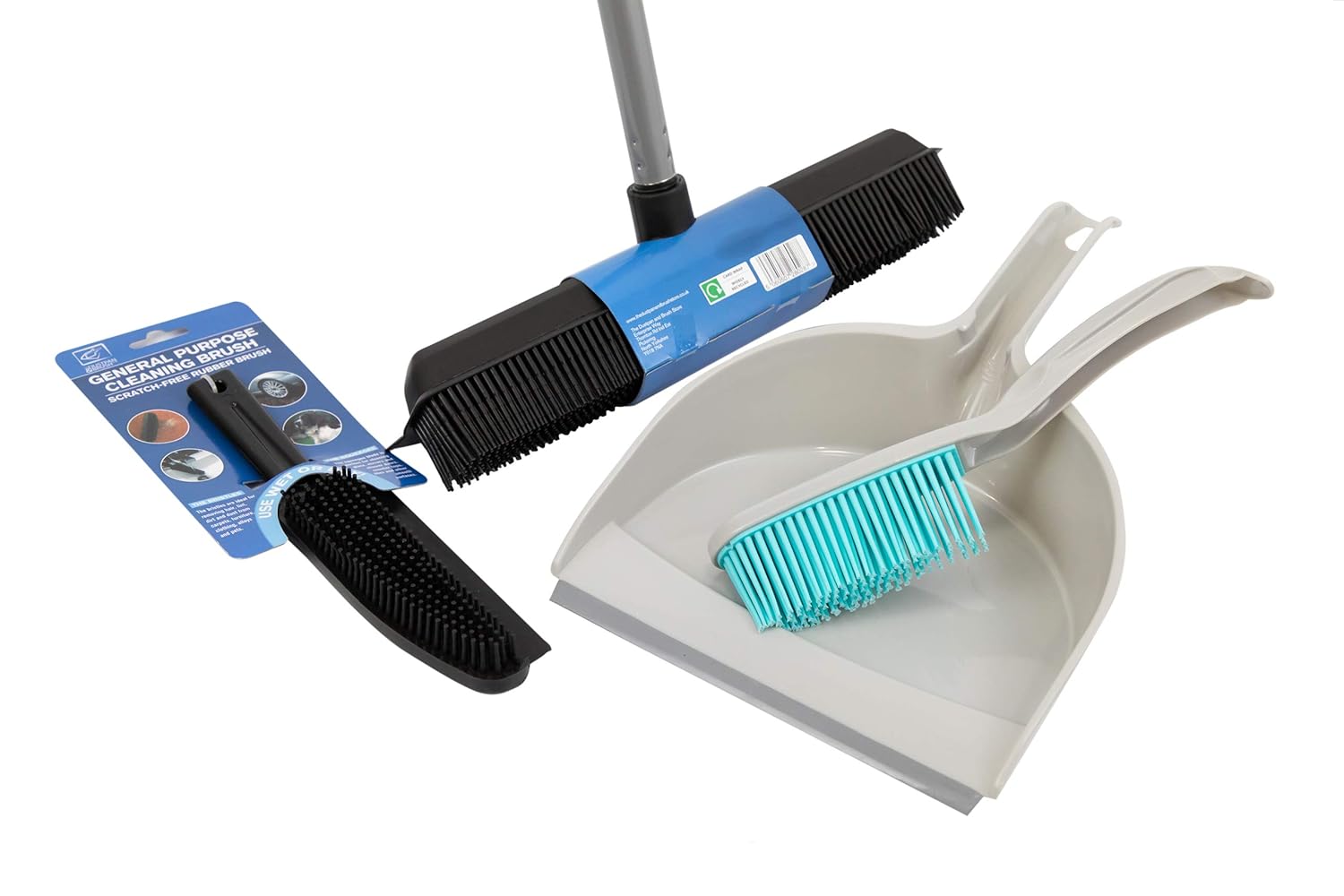 Rubber Broom Long Handle Push Broom Rubber Bristles Sweeper Squeegee