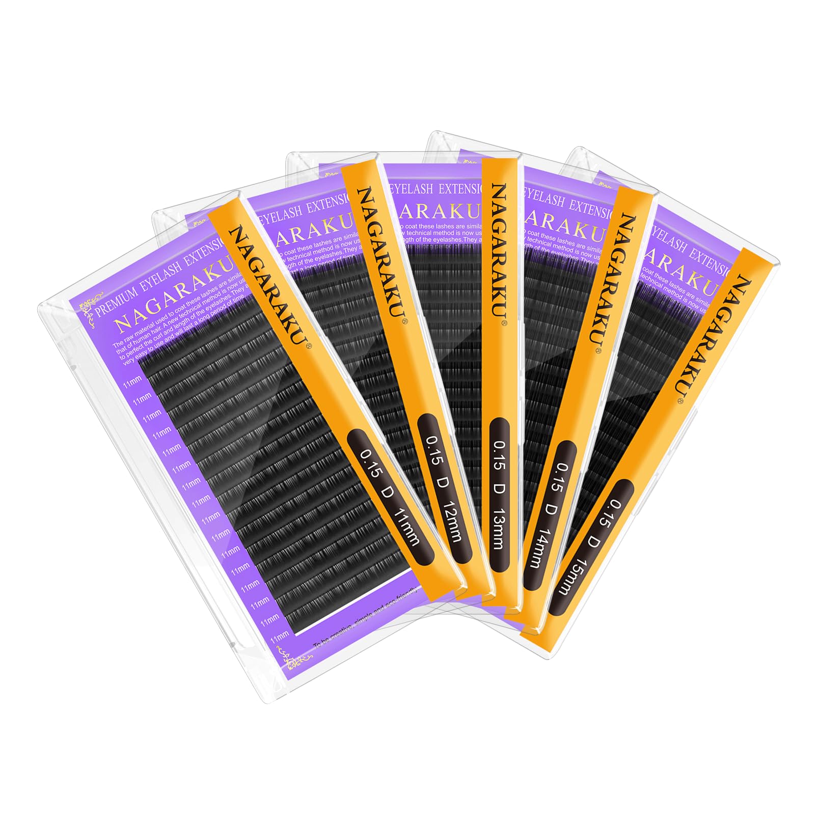 NAGARAKU 5 Trays Eyelash Extensions Supplies Classic 1:1 Lashes Individual Volume Lash Extensions Soft Single Natural Eyelashes Matte Black 16 Rows (0.15mm D Curl 11/12/13/14/15mm in 1 Pack)