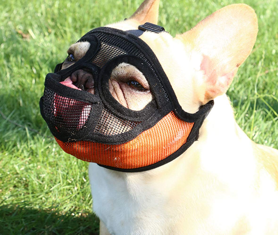 PETEMOO Dog Muzzles for Short Snout Dog, Breathable Mesh Dog Muzzle for Bulldog and Short-snouted Breeds to Biting Chewing Training Dog Mask