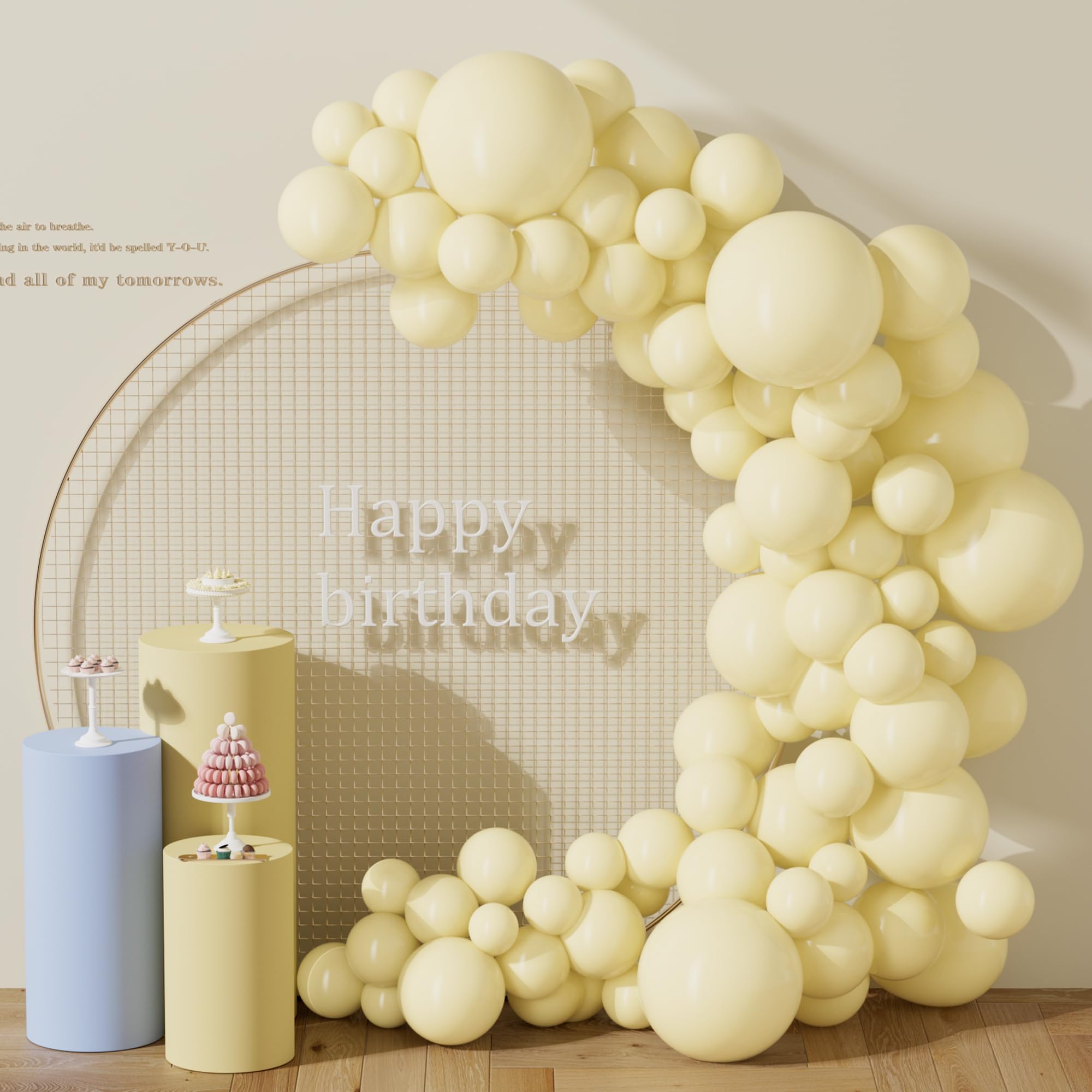 Photo 1 of DECOCKRAT 130PCS PastelYellow Balloons, Latex Balloon Different Sizes 18/12/10/5 In, Helium Balloons with Ribbon, Party Balloon Set for Birthday Wedding Graduation Anniversary Baby Shower Decoration