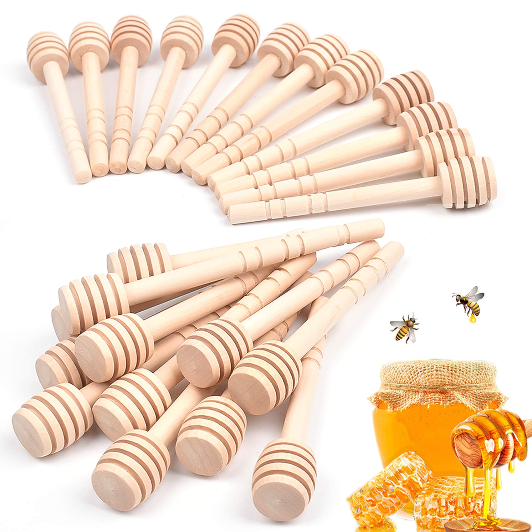 Photo 1 of 24 Pack Wooden Honey Dipper Sticks, 4 Inch Mini Honey Stirrer Stick, Small Honeycomb Stick for Honeys Jar Dispense Drizzle and Wedding Party Gift