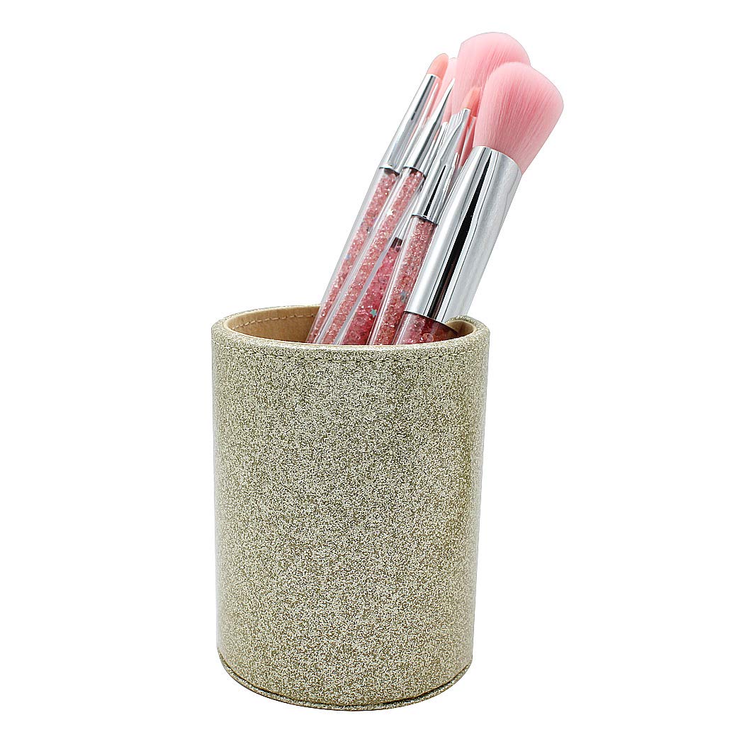 SIPLIV Glitter Bling Pen Holder Makeup Brush Holder PU Leather Multi-Functional Desk Organizer Pen Holder, Gift for Office Classroom Home, Gold