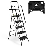 SocTone 5 Step Ladder with Handrails, Folding Step