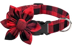 Malier Christmas Dog Collar with Bow tie, Classic Buffalo Plaid Dog Collar with Buckle Adjustable Collar for Small Medium Large Dogs Puppy (L, Red & Black Plaid)