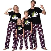 TEERAPHIQUE Halloween Pajamas for Family Couples Holiday PJS Matching Sets | Spooky Holiday Print, Soft Lightweight Sleepwear, Tee & Pants Set, for Couples, Casual Night Loungewear