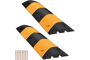 Rengue 38.77" Rubber Speed Bump, Pack of 2 (Total 77.54'') Heavy Duty Speed Bumps, Humps Rated 22000 LBS Load Capacity, Speed Humps with 8 Bolt Spikes Anchors for Asphalt Concrete Gravel Driveway