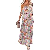 Dokotoo Womens Strapless Dresses Casual Summer High Waist Side Split Flowy Boho Maxi Dress