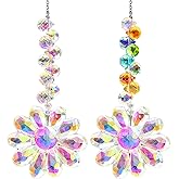 2 PCS Crystal Sunflower Suncatchers Hanging Ornaments Colorful Flower Sun Catcher Prisms Rainbow Maker Window Sun Catchers for Windows Hanging Indoor Outdoor Balcony Aesthetic Home Patio Garden Decor
