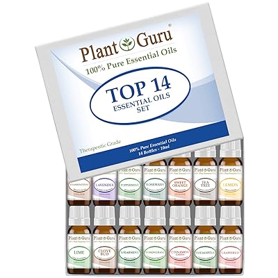 Essential Oil Set 14-10 ml Therapeutic Grade 100% Pure Frankincense, Lavender, Peppermint, Rosemary, Orange, Tea Tree, Eucalyptus, Grapefruit, Lemon, Lime, Clove, Spearmint, Lemongrass, Cinnamon