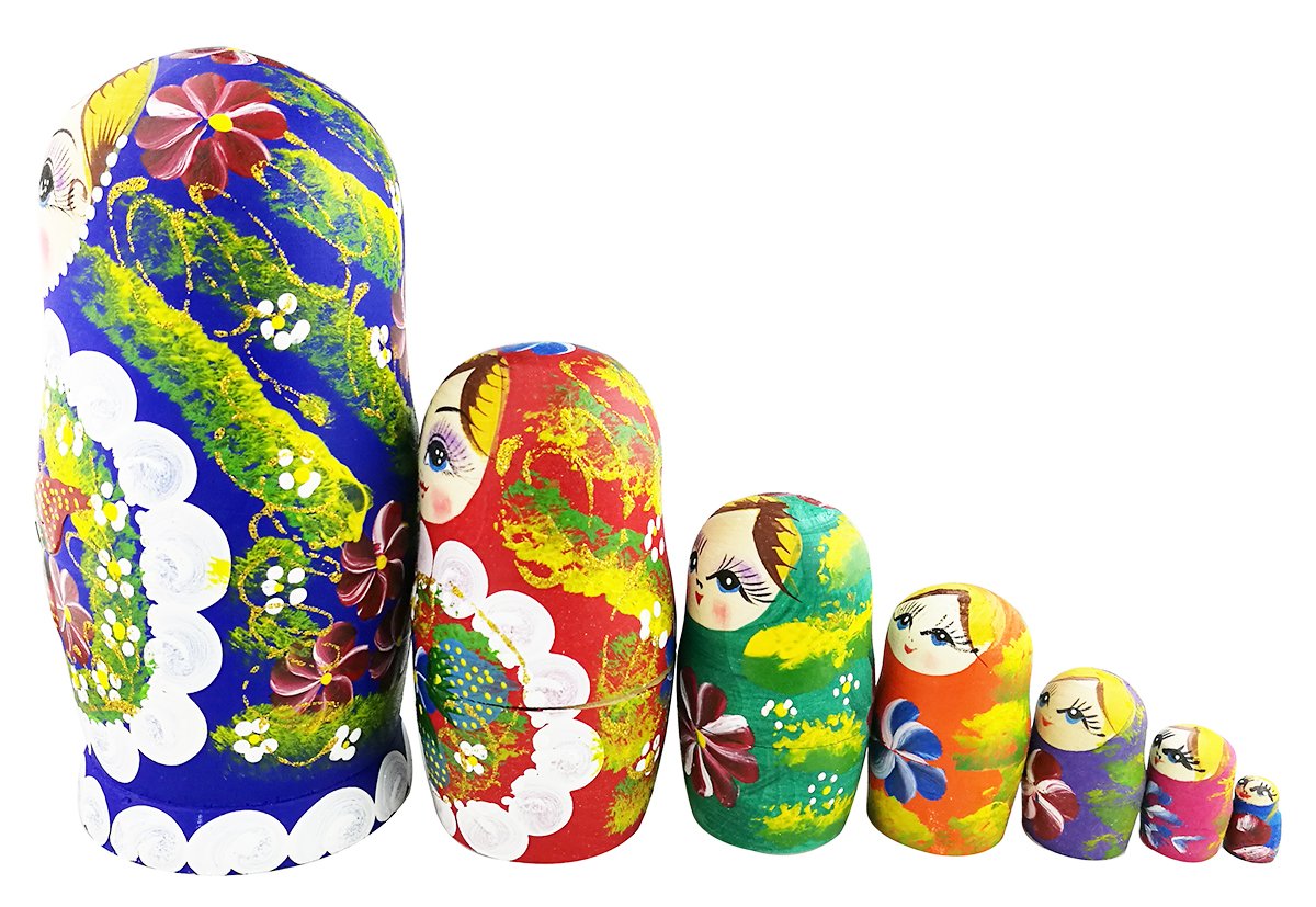 Winterworm® Set of 7 Berries and Flowers Patterns Wooden Nesting Dolls Matryoshka Russian Doll
