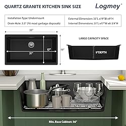 Logmey Black 33x19 Inch Granite Composite Kitchen
