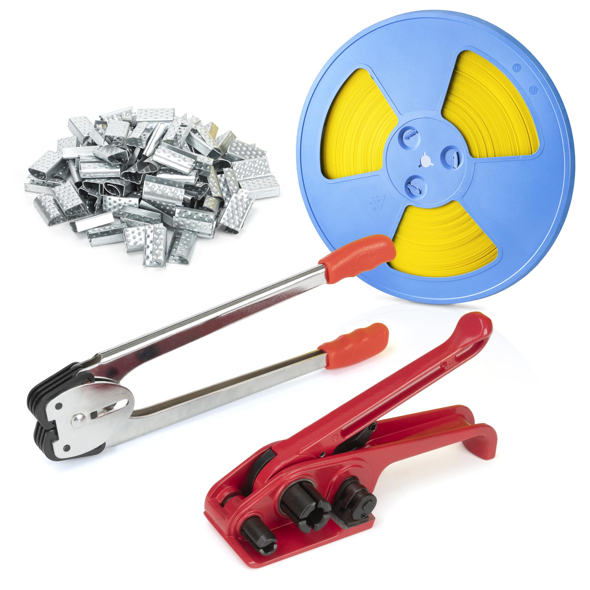 Photo 1 of All-in-One Packaging Banding Strapping Kit with Upgraded Poly Strapping Tensioner, Sealer Tools,3900" PP Band and 100 Metal Seals