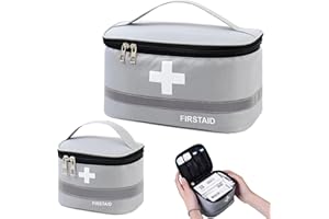 2-Piece First Aid Bag Set, Gray Empty Medicine Bags, Large and Small Sizes for Emergency Medications and Travel Supplies, Wat