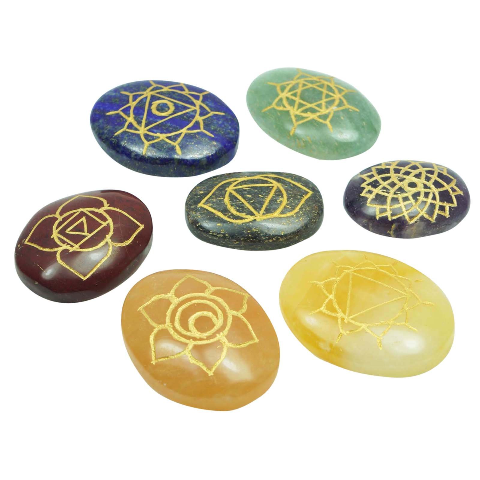 Harmonize Multi Gemstone Chakra Feng Shui Reiki Healing Stones Engraved Symbol Balancing