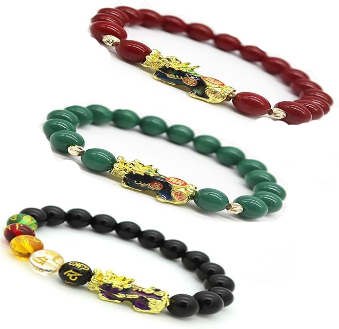 3Pcs Feng Shui Pi xiu Pi Yao Good Luck Amulet Beads Bracelets for Men Women Adjustable Elastic