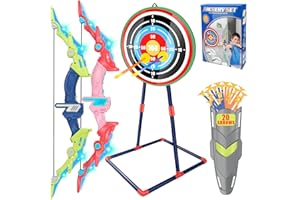 LAAPEE Bow and Arrow Set for Kids 4-12 Years Old, LED Light Up Archery Toy with 20 Suction Cup Arrows and Standing Target, Indoor Outdoor Activity Toys for Ages 4-6 8-13