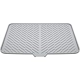 Luxet Silicone Dish Drying Mat with Built-in Drain Lip - Hygienic Drying Pad - Sturdy Compact Easy to Clean Tray Protects Sur