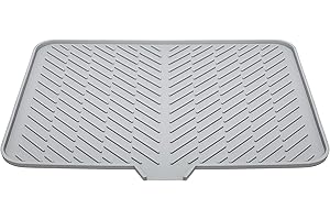 Luxet Silicone Dish Drying Mat with Built-in Drain Lip - Hygienic Drying Pad - Sturdy Compact Easy to Clean Tray Protects Surfaces Prevents Water Build Up - 23 X 17 (Grey)