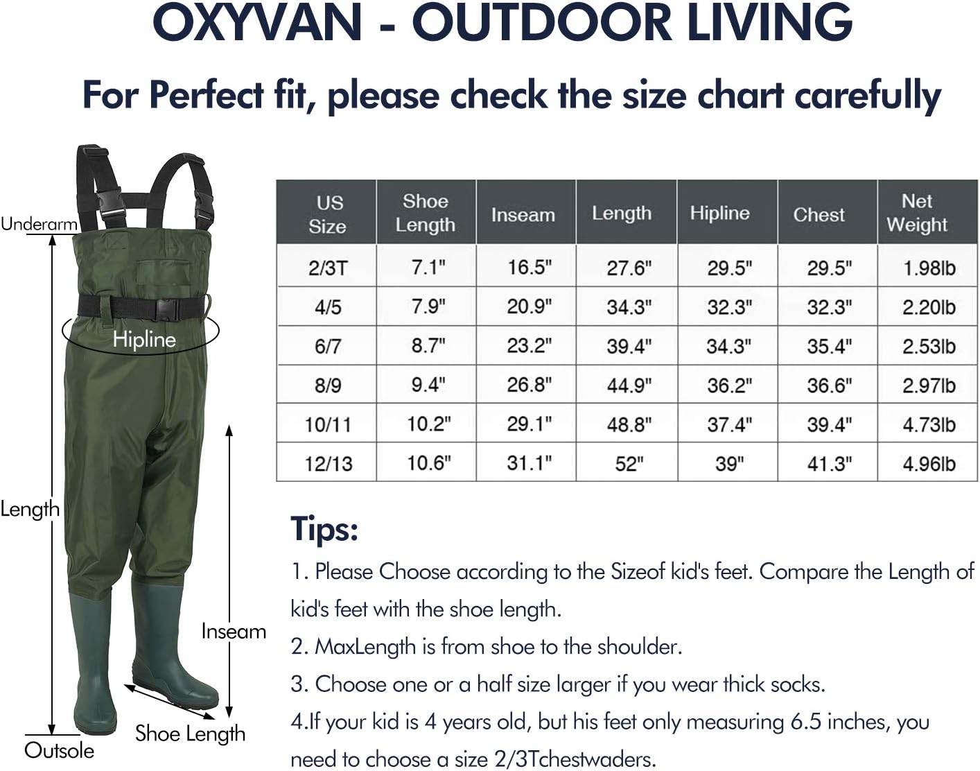 OXYVAN Chest Fishing Waders for Kids, Waterproof Lightweight Youth Waders with Boots, Nylon/PVC Toddler Waders with Boot Hanger for Fishing & Hunting : Sports & Outdoors