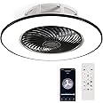 YANASO Ceiling Fan - Standard Black, Bladeless Ceiling Fan with Light with Remote Control Smart LED Dimmable Lighting Indoor Low Profile Ceiling Fan Flush Mount