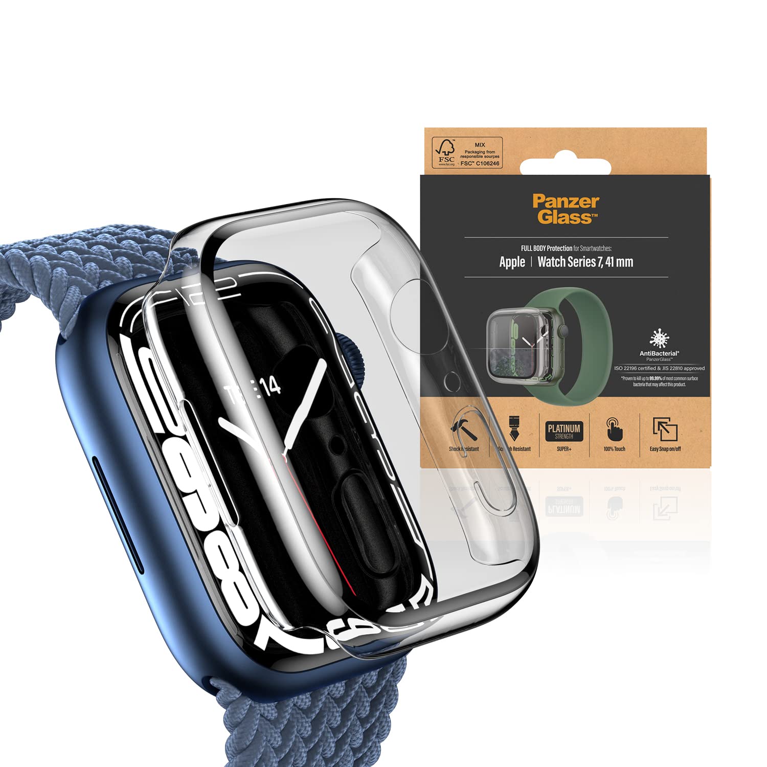 PanzerGlass™ Screen Protector for Apple Watch 7 41 mm - Protective Case for Apple Watch Series 7 41 mm - Full Body Protective Case Against Scratches and Impacts, Made of Tempered Glass, Transparent